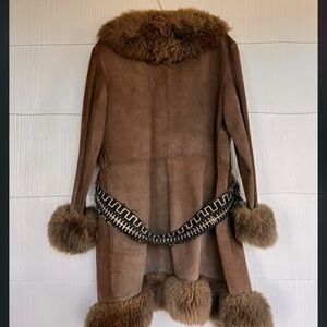 Brown Shearling Coat with Fur Trim